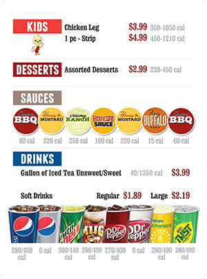Lee's Chicken Menu: Kids-Sides-Drinks