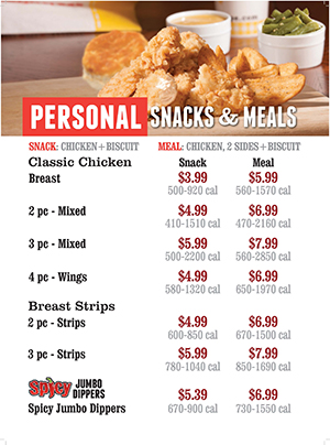 Lee's Chicken Menu: Personal Meals
